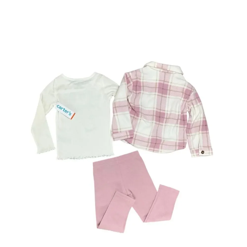 Carter’s Girls Toddler Fleece Shirt Jacket Playset 3 Piece Set Pink Size 2T NWT